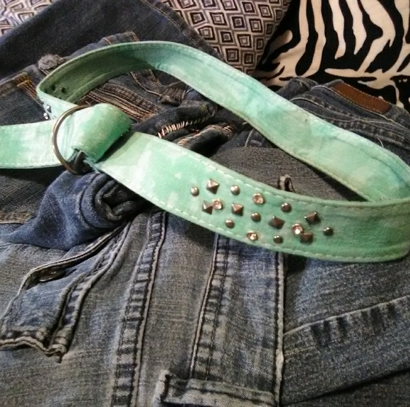 Women's distressed sherbert green belt; OS - Picture 1 of 5